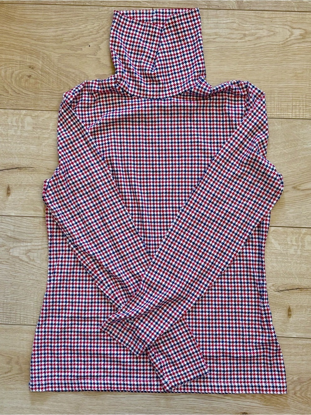 Lands End Americana Women’s Red & Blue Houndstooth Lightweight Turtleneck Top